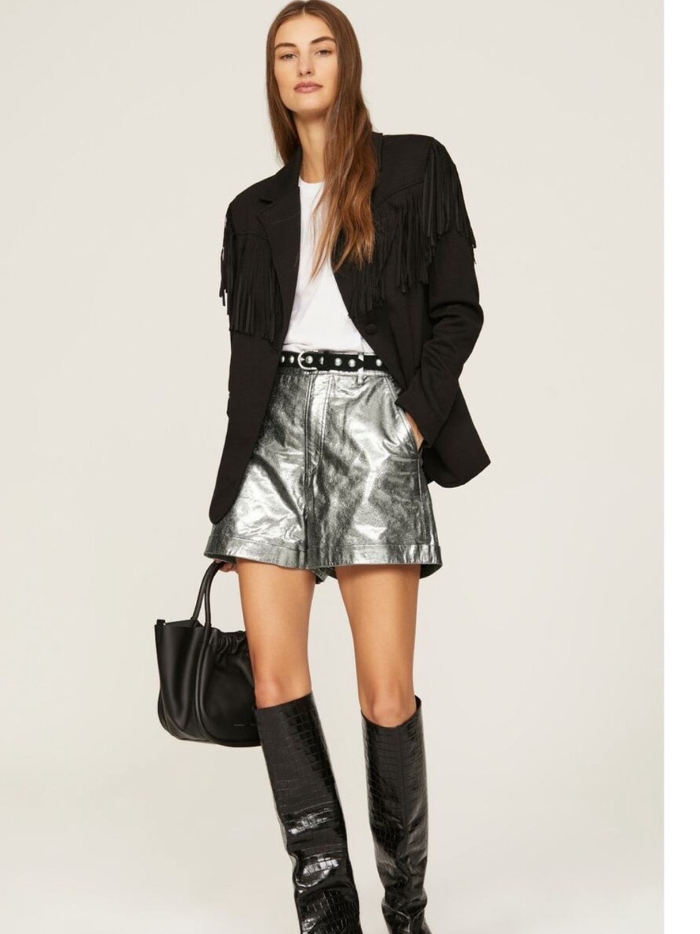 ba&sh Metallic Silver High-Waist Elric Shorts